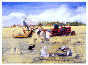 300x220 The Picnic Day Beautiful Picture Painting Farm Poster Field Summer - Farm Tractor Painting