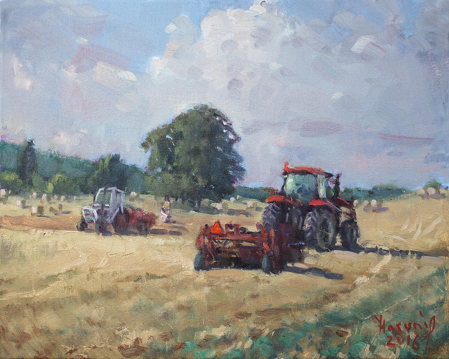 900x720 Tractors In The Farm Georgetown Painting By Ylli Haruni - Farm Tractor Painting