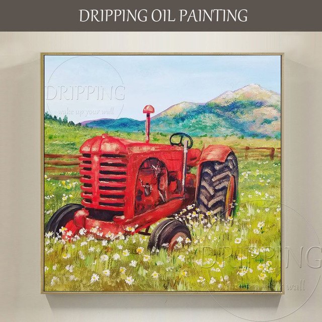 640x640 Artist Hand Painted Special Landscape Tractor Oil Painting - Farm Tractor Painting