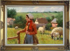 300x219 Old Master Art Antique Oil Painting Village Farmer Work On Canvas - Farmer Painting