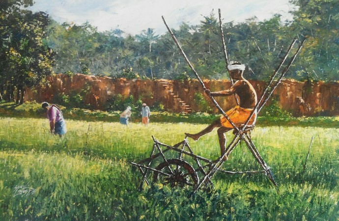 690x450 Farmer By Artist Sunil Linus De Impressionism, Painting - Farmer Painting