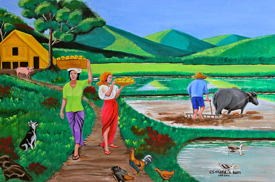 900x597 One Beautiful Morning In The Farm Painting By Cyril Maza - Farmer Painting Images