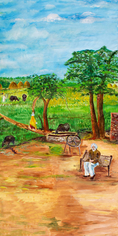 450x900 Punjabi Farmer Painting By Sarabjit Singh - Farmer Painting Images