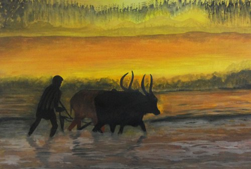 500x338 Buy Kerala Farmer And His Bulls Evening Scenery Handmade Painting - Farmer Painting Images