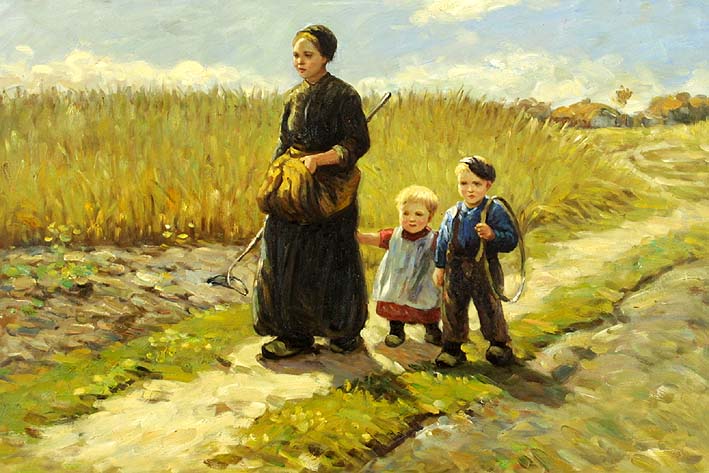 709x473 Farm Woman With Her Children - Farmer Painting Images