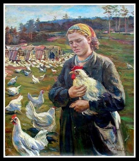 589x682 The Collective Farm Girl By Nalbandian, Dmitri Arkadevich - Farmgirl Painting