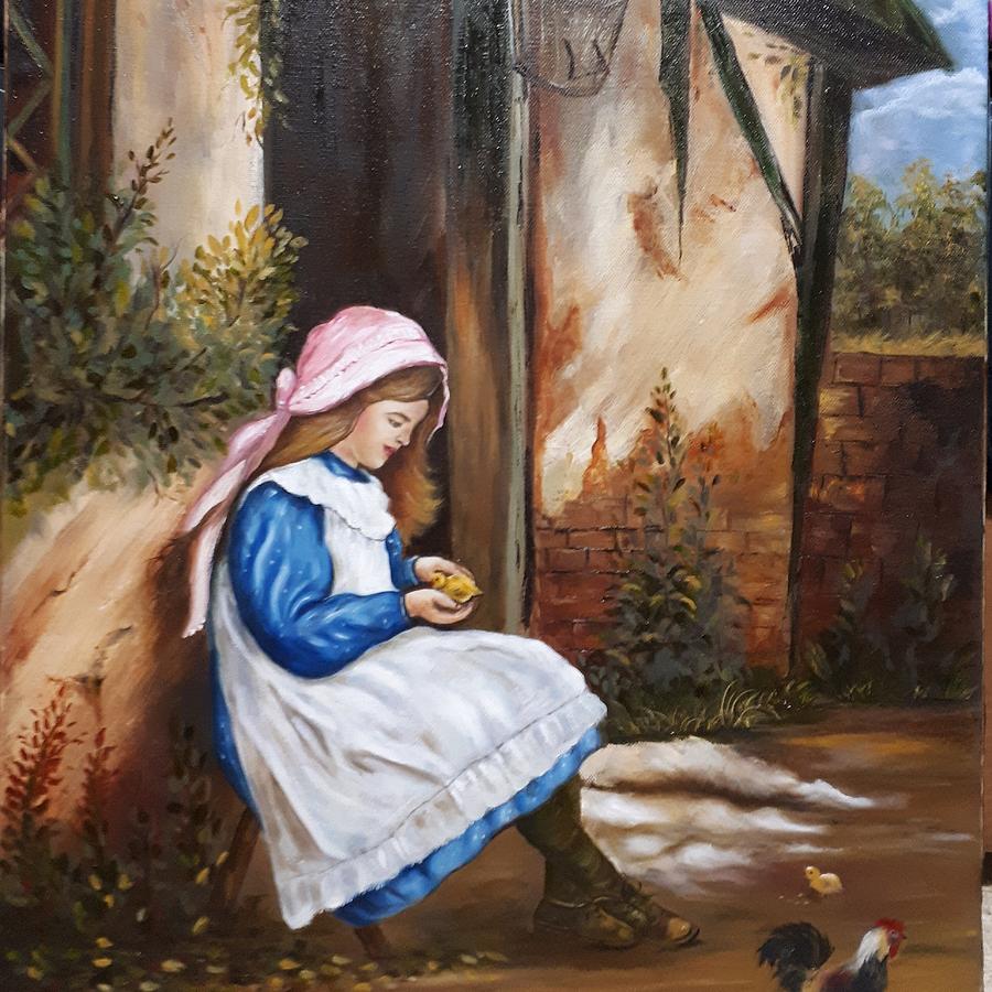 900x900 The Farm Girl Painting By Fadia Raffoul - Farmgirl Painting