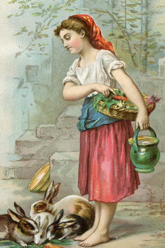 532x800 Victorian Era Girl Feeding Rabbits - Farmgirl Painting