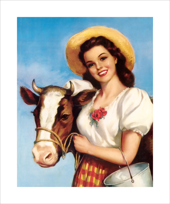 690x828 Vintage Farm Girl With Calf Canvas Art By Wilsongraphics On Zibbet - Farmgirl Painting