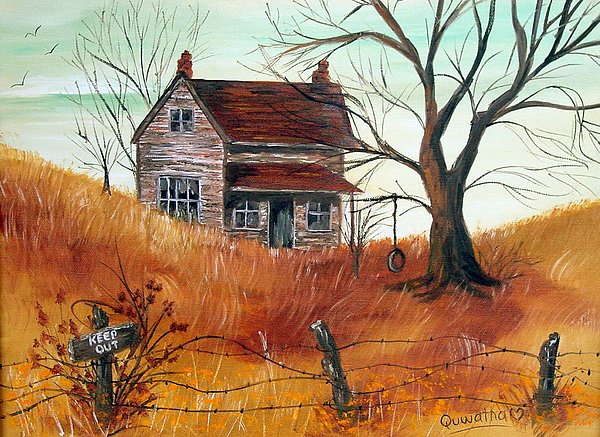 600x437 Abandoned Farmhouse Painting By Quwatha Valentine - Farmhouse Painting