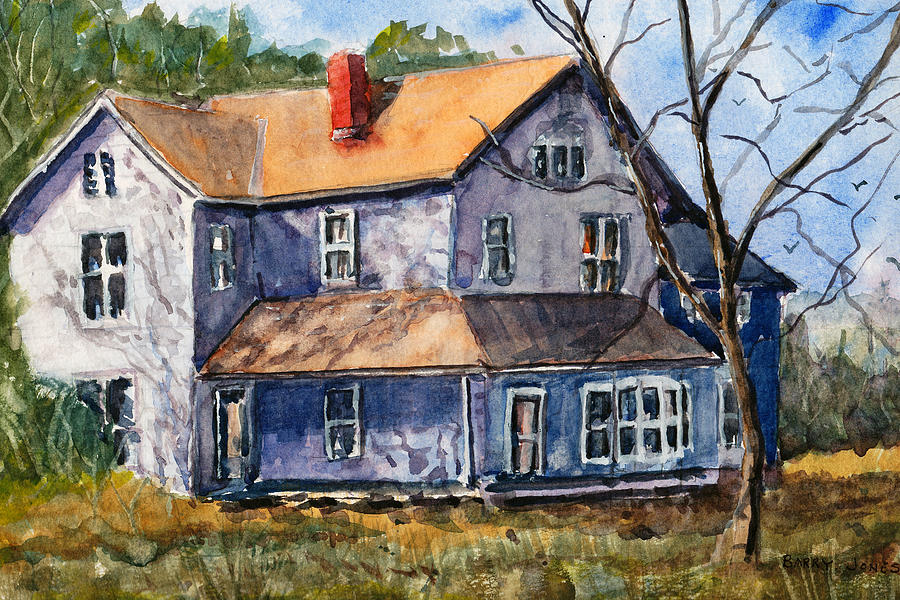 900x600 Old Farm House Watercolor Landscape Painting By Barry Jones - Farmhouse Painting