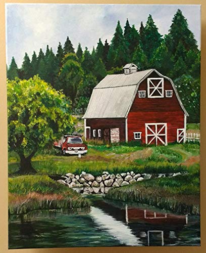 408x500 Red Barn Painting On Stretched Canvas 16 X 20 - Farmhouse Painting