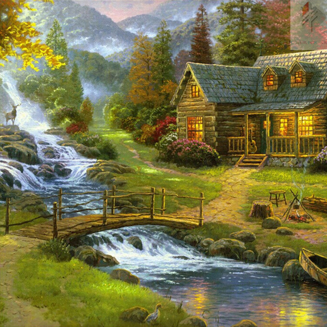640x640 Farmhouse Cottage Diamond Painting Cross Stitch Full Square Drill - Farmhouse Painting