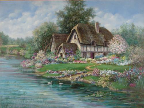 500x375 Earlene Moses Original Painting English Farmhouse Art - Farmhouse Painting