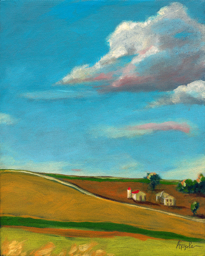 403x504 Farmland Countryside Rural Scene Original Oil Painting Apple Arts - Farmland Painting