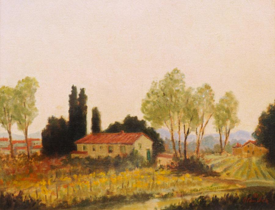 900x687 Tuscan Farmland Painting By David Olander - Farmland Painting