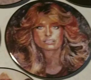 300x265 Farrah Fawcett Paint Pinback Button Ebay - Farrah Fawcett Painting