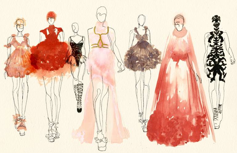 770x498 Saatchi Art Alexander Mcqueen Fashion Illustrations Painting By - Fashion Designing Painting