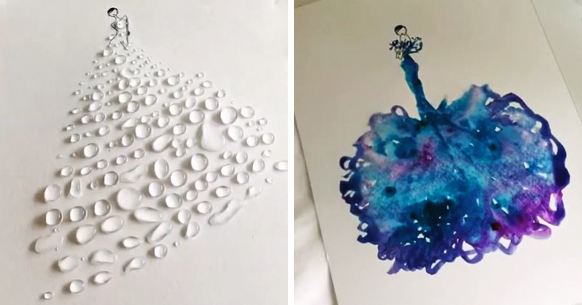 1200x630 Artist Uses Water Drops And Paint To Create Spontaneous Dress - Fashion Designing Painting