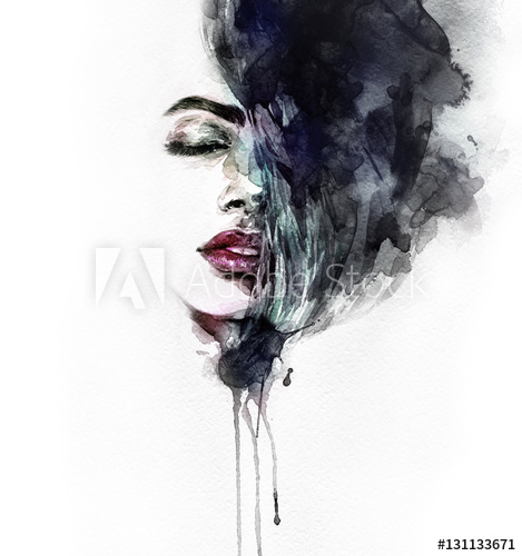 469x500 Abstract Woman Face. Fashion Illustration. Watercolor Painting - Fashion Painting