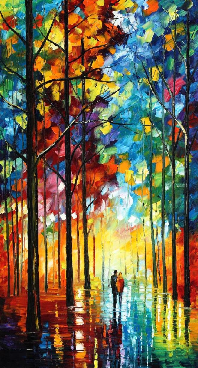660x1225 Date In The Park Palette Knife Oil Painting On Canvas By Leonid - Fast Painting