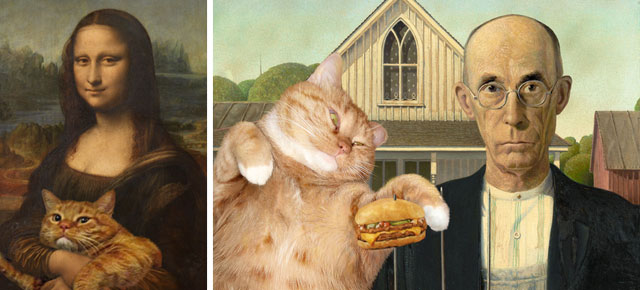 640x290 Russian Artist Adds Her Fat Cat Zarathustra To Iconic Paintings - Fat Cat Painting