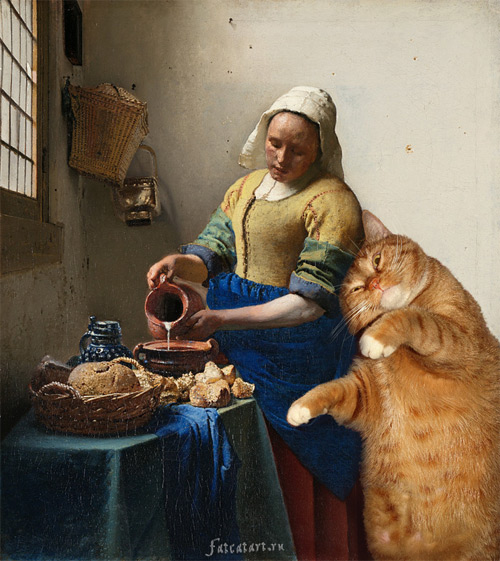500x561 This Cuddly Fat Cat Poshly Poses In Famous Paintings Naldz Graphics - Fat Cat Painting