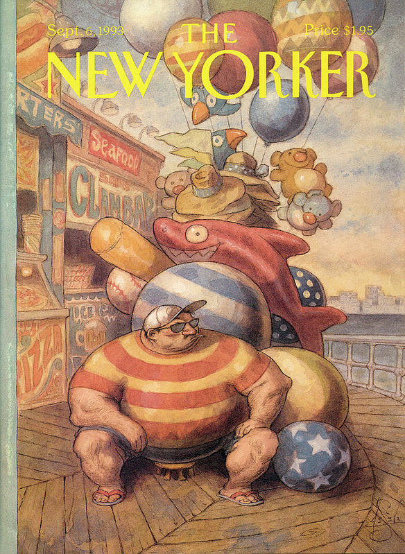 584x799 Fat Man Selling Balloons Art Print By Peter De Seve - Fat Guy Painting