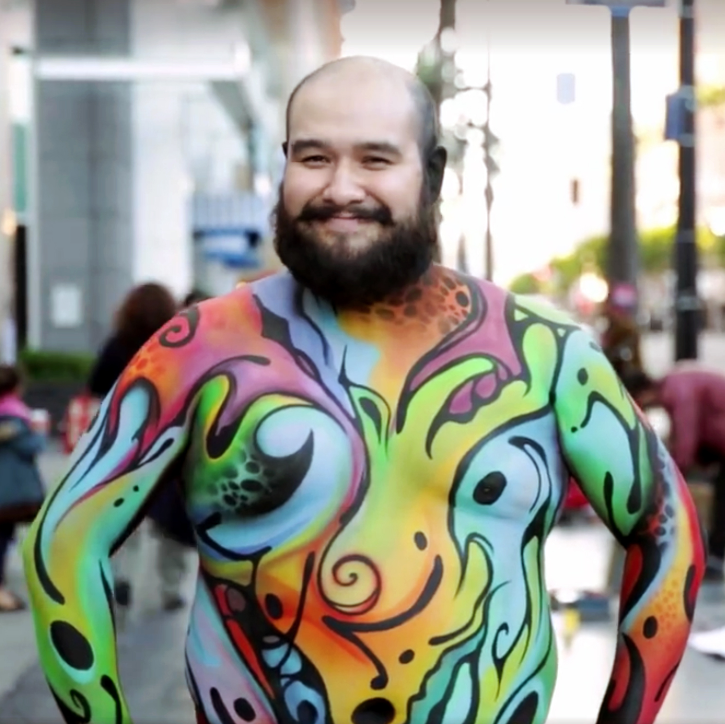 1491x1490 Watch This Guy Wear Body Paint Instead Of Clothes Around L.a. - Fat Guy Painting