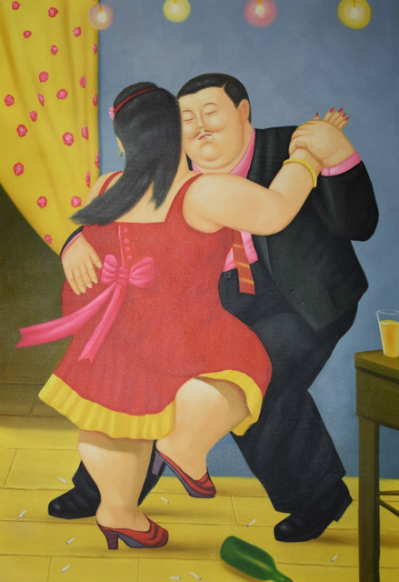 439x640 Handpainted Oil Painting On Canvas Modern Cartoon Fat Lady Dancing - Fat Lady In Painting