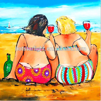 350x350 Fat Lady Drinking Beer Sitting In Beach Oil Diamond Painting - Fat Lady Painting