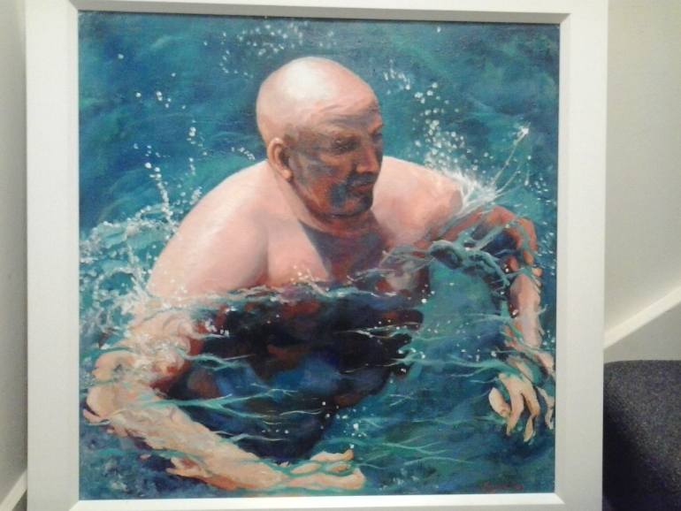 770x578 Saatchi Art Fat Man Swimming Painting By Catherine Forsayeth - Fat Man Painting