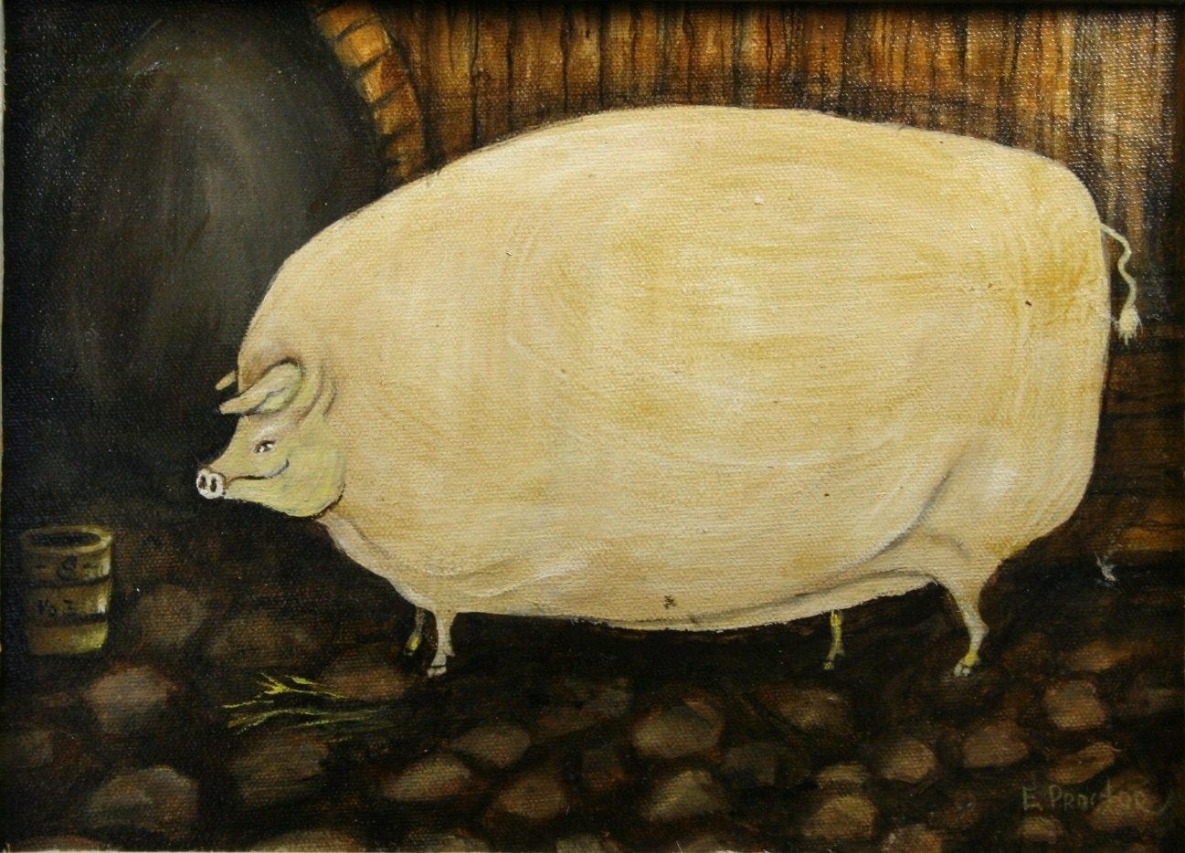 1297x934 Fat Pig Original Farm Animal Painting - Fat Pig Painting