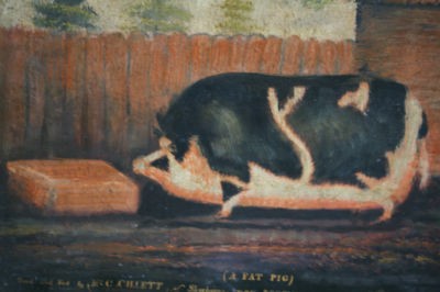 400x266 Superb 19th C. Oil Painting On Canvas Of A Pig Titled Fat Pig - Fat Pig Painting