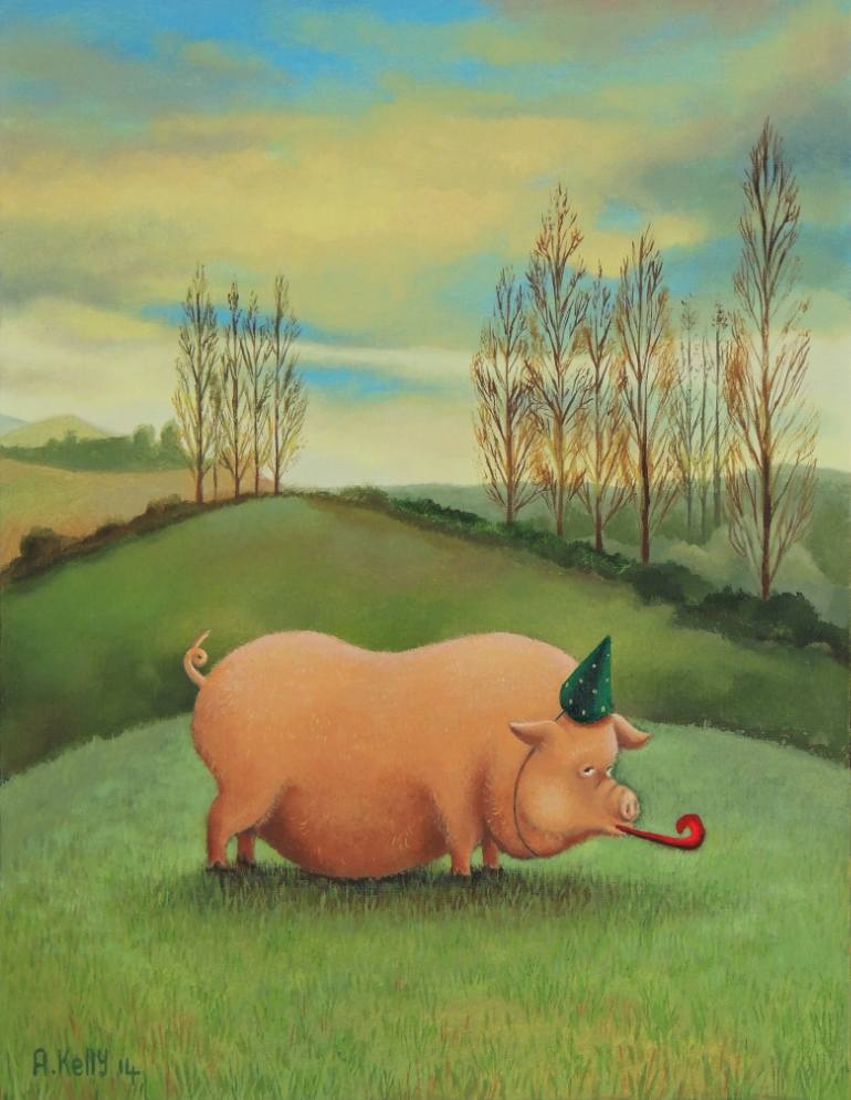 770x995 Saatchi Art Fat Pig. Painting By Antoinette Kelly - Fat Pig Painting