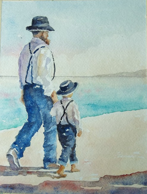495x650 January 2013 Watercolor Challenge - Father And Child Painting