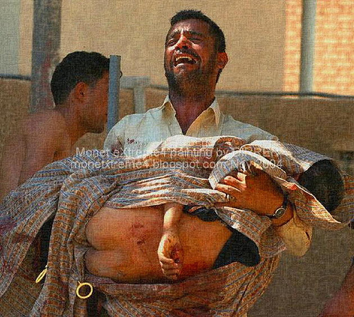 500x447 41 Father Carrying Dead Child In Iraq Digital Painting - Father And Child Painting