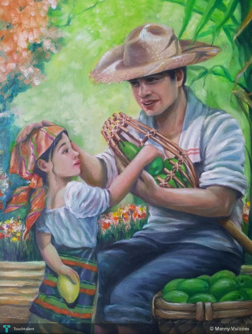 825x1095 Father And Child Harvest Touchtalent - Father And Child Painting