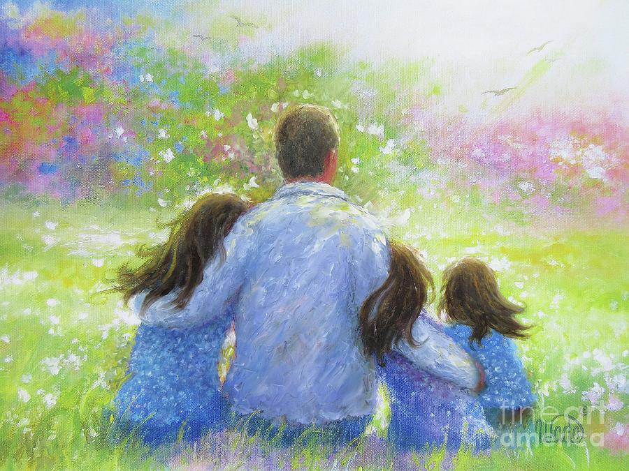 900x675 Father Three Daughters Garden Painting By Vickie Wade - Father And Daughter Painting