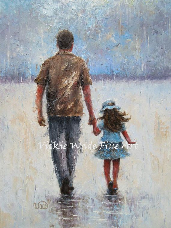570x760 Father And Daughter Art Print, Dad Daughter Paintings, Walking - Father And Daughter Painting