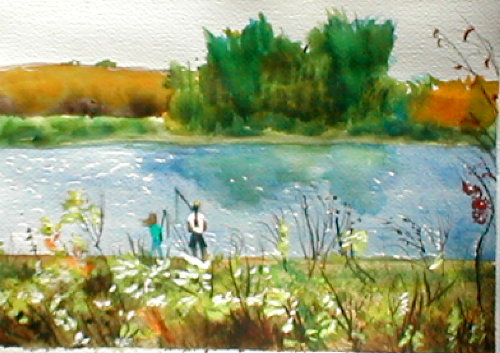 500x353 Fatherdaughter Fishing Afternoon - Father And Daughter Painting