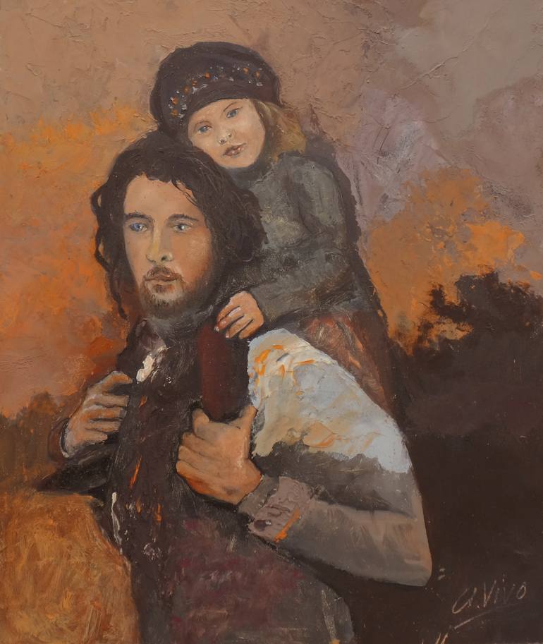 770x913 Saatchi Art 3957 Father Carrying Daughter On His Shoulders - Father And Daughter Painting
