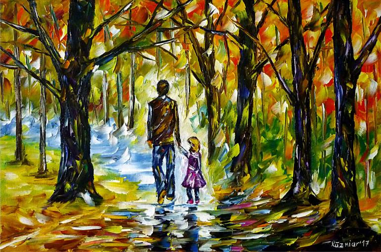 770x510 Saatchi Art Father With Daughter In The Forest Painting By Mirek - Father And Daughter Painting