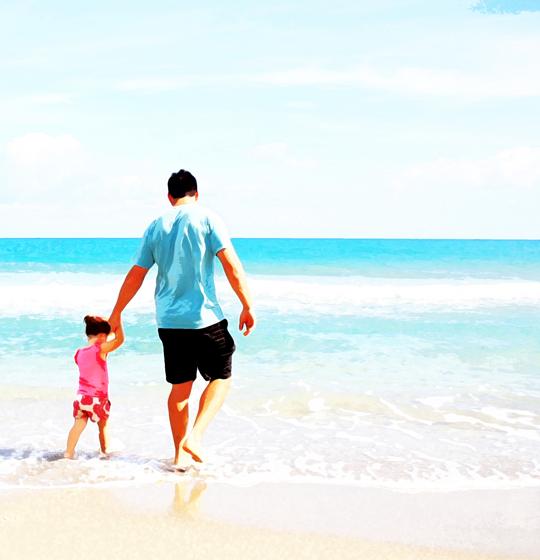 1852x1920 Father, Daughter Seaside Painting Free Stock Photo - Father And Daughter Painting