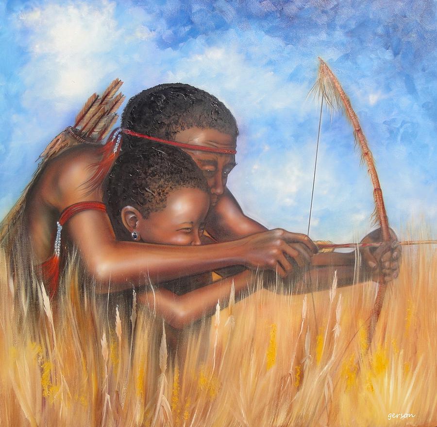 900x879 Father Teaching His Son Painting By Henry Gerson - Father And Son Painting