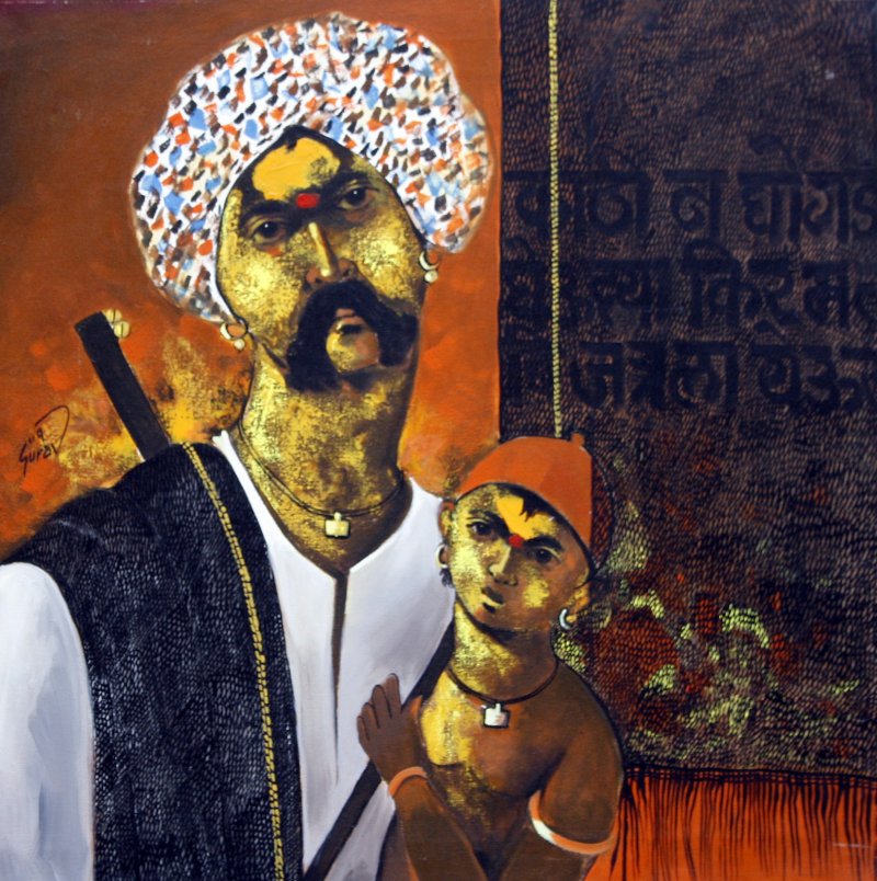 800x804 Father And Son By Artist Raosaheb Gurav Figurative Art Acrylic - Father And Son Painting