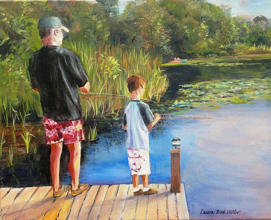 900x731 Father And Son Fishing Painting By Laura Bird Miller - Father And Son Painting