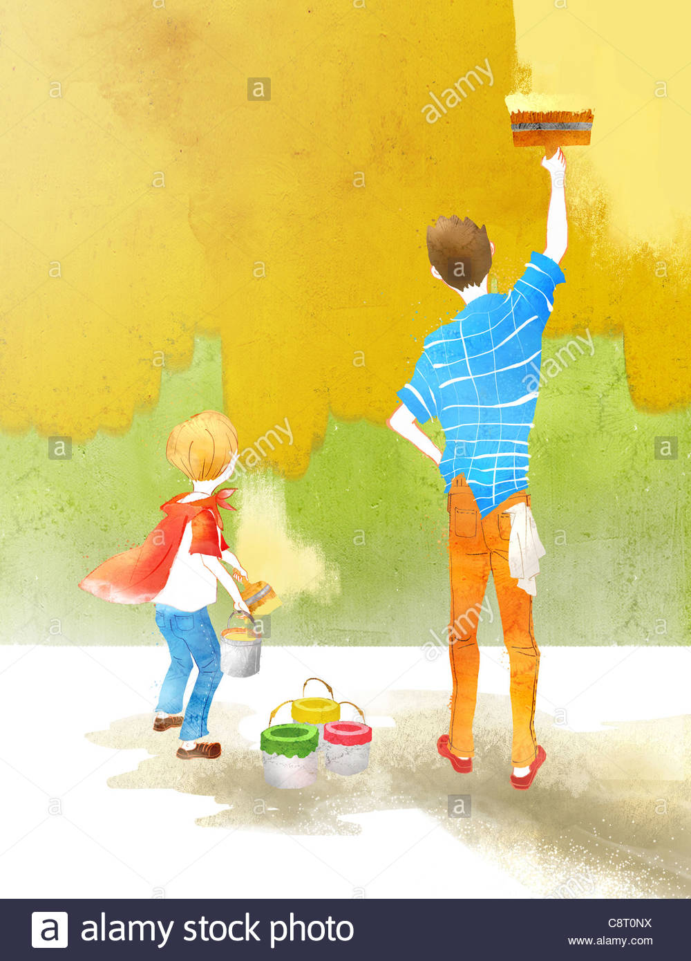 1000x1390 Father And Son Painting The Wall Of House Stock Photo 39865446 - Father And Son Painting