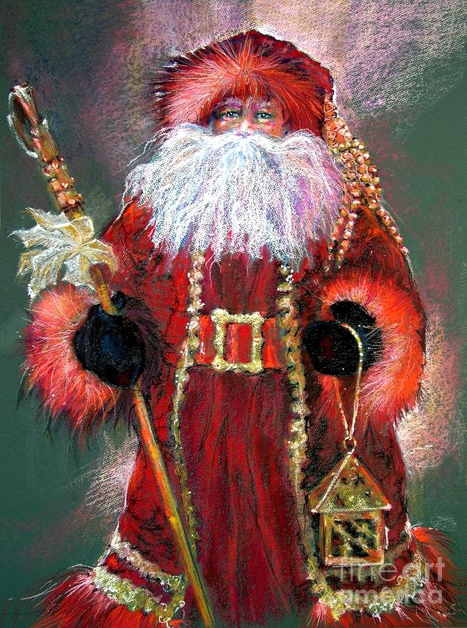 670x900 Santa As Father Christmas Painting By Shelley Schoenherr - Father Christmas Painting
