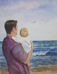 236x306 Father And Daughter Art Print Of Watercolo Painting - Father Daughter Painting